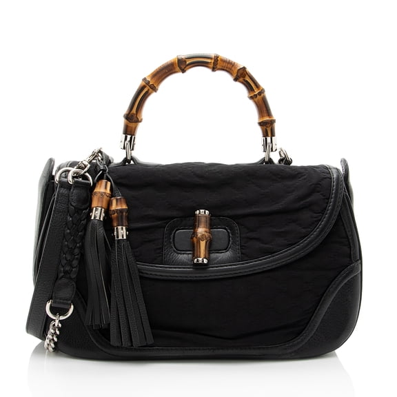 Pre-Owned Gucci GG Embossed Neoprene Leather Bamboo Tassel Large Top Handle