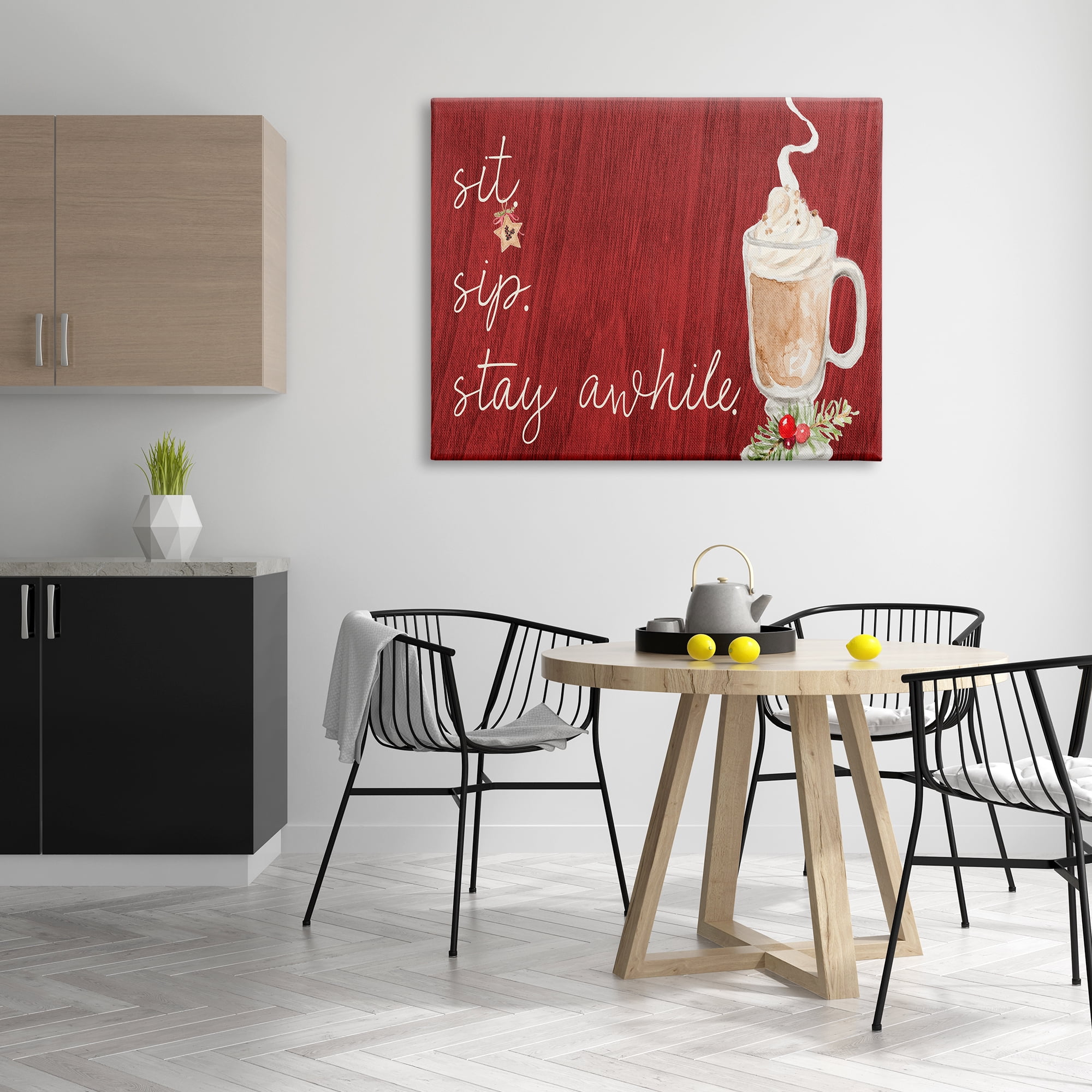 Stupell Industries Sit Sip Stay Awhile Festive Winter Drink Cup, 36 x 48, Design by Lanie Loreth