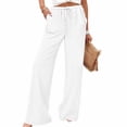 thumbnail image 6 of YuXingFu Womens Solid Tie Wide Leg Long Pants White S, 6 of 7