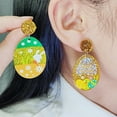 thumbnail image 6 of 1 Pair Easter Egg Earrings Women Elegant Colorful Bunny Flower Pattern Stud Earrings Shining Acrylic Drop Earrings, 6 of 7