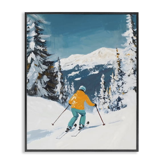 Stupell Industries Downhill Skier on Mountain Black Framed Giclee Art, design by The Prints Vibe