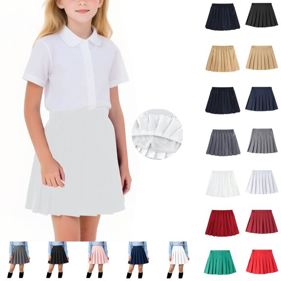 hoksml Girls Uniform Skirts Solid Color Elastic Waist Four Season Pleated Flowing Skorts Performance Dance Skirt 2-17 Years Children