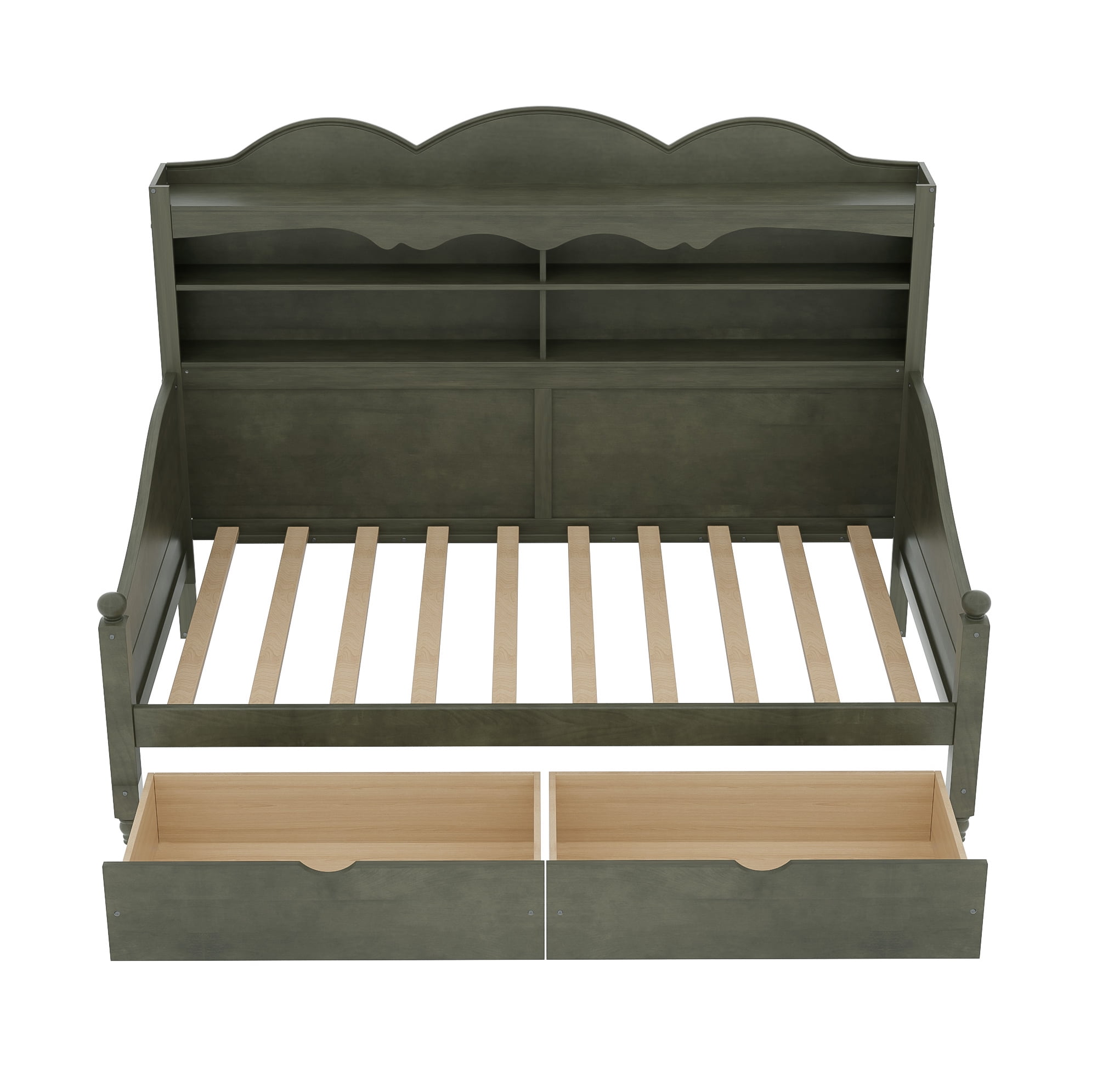 Euroco Wood Twin Size Daybed with Drawers, Captain Bed with Shelves, Antique Grey