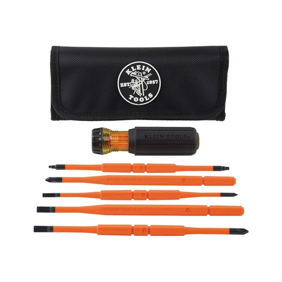 Klein Tools 8-in-1 - Screwdriver handle with bit set - 7 pieces - insulated - in carrying pouch