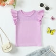 thumbnail image 2 of 6T Little Girls Clothes 7T Girls T-shirts Solid Color Round Neck Little Girls Flying Sleeve T-shirts Tops Purple, 2 of 6