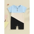thumbnail image 2 of Biekopu Baby Girls Boys Romper Contrast Color Buttons Short Sleeve Crew Neck Jumpsuits Summer Casual Clothes Infant Bodysuits, 2 of 9