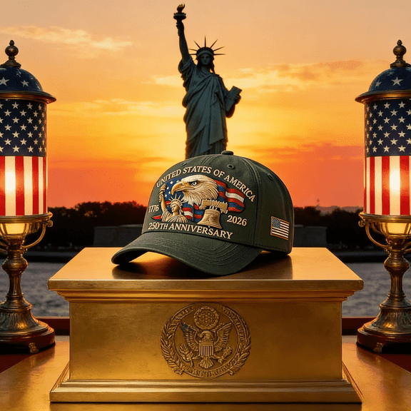 250th Anniversary Baseball Cap, Patriotic Printed FabricRetro Washed Cotton Hat, Adjustable Commemorative Gift, Green