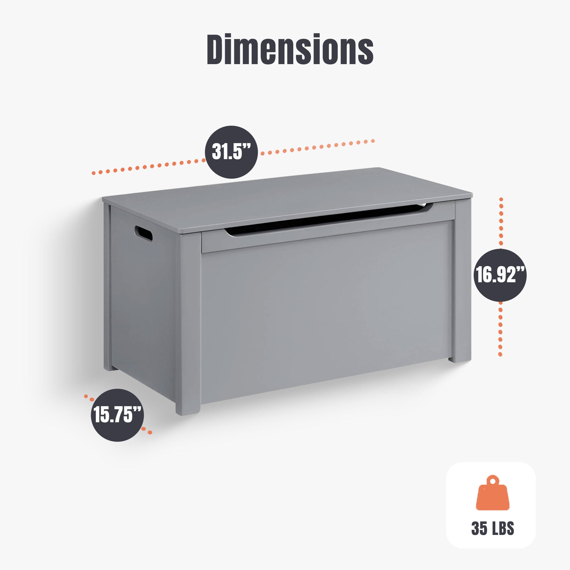 Sturdis Wooden Toy Box Spacious Storage for Home Organization, Gray