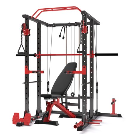 Mikolo Power Rack Cage, 1500LBS Weight Cage with 800LB Capacity Adjustable Weight Bench and 1500LBS Capacity Barbell Combo