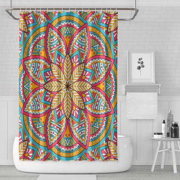 Wildflower Boho Shower Curtain 72x72, Quick-Dry Polyester with Plastic Rings, Artistic Daisy Print for Spring Bathroom Decor