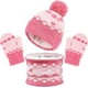 thumbnail image 1 of Conjunto de gorro, bufanda y guantes 3 en 1 para niños de 2 a 6 años en color rosa - Gorro de punto con forma de rombo de vellón grueso y térmico - Accesorios de invierno para bebés y niños, 1 of 5