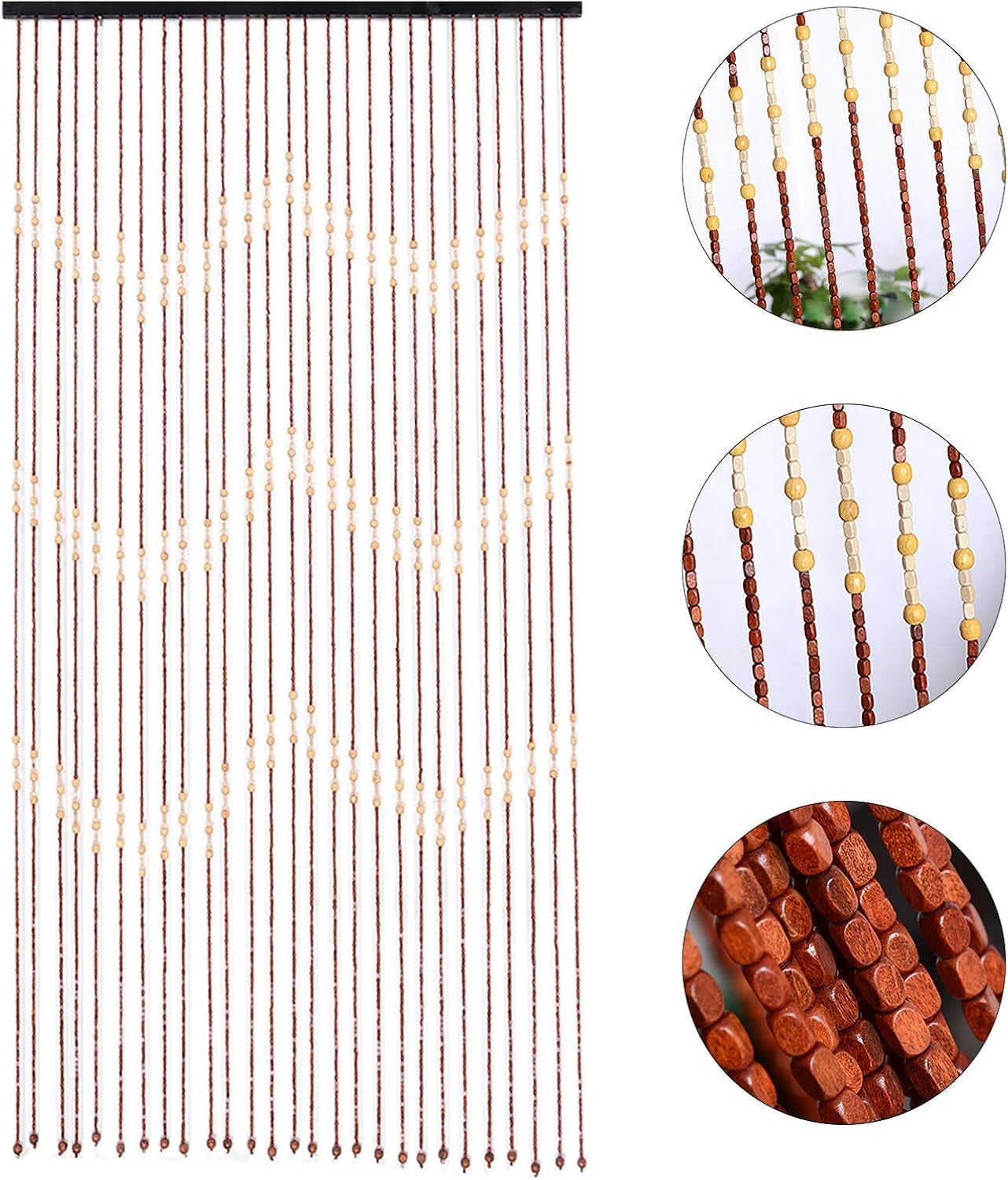 35x68 Inch Brown Beaded Curtain, 27 Lines Door Curtain Wooden Bead Curtain Brown Retro Bead Divider Curtain Decorative Curtains for Decoration Room Kitchen