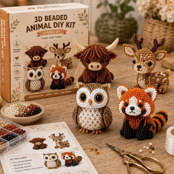 Cute 3D Beaded Animal Craft Kit – Easy Instruction DIY Beading Set, Lovely Ornament Gift for Craft Lovers and Young Beginners