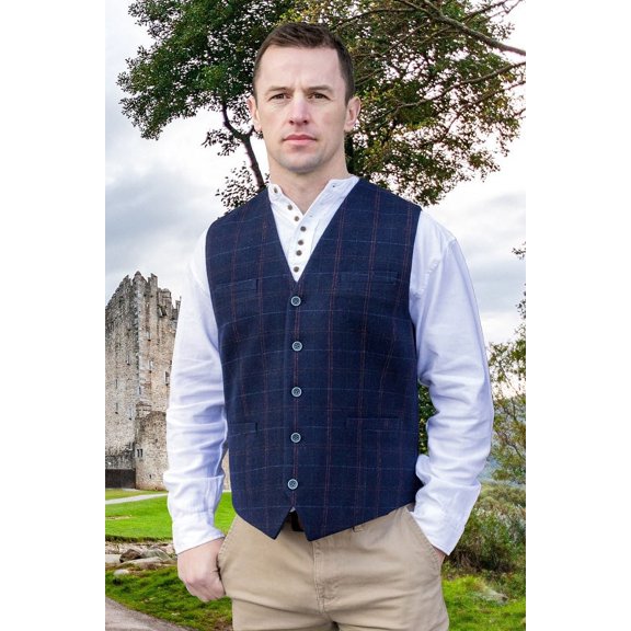 Men's Adult Irish Tweed Vest – Blue Check Design by Emerald Isle, Large