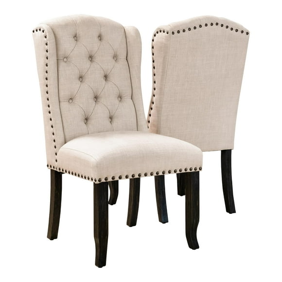 Furniture of America Chaises Latérales Capitonnées en Tissu Sinuata, Beige (Ensemble de 2)