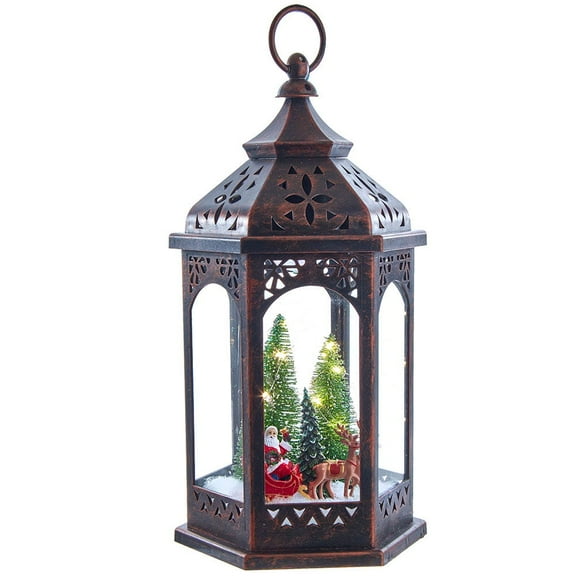Kurt S. Adler Battery-Operated Lighted Lantern with Santa Indoor D√©cor, 13-Inches, Multi-Colored