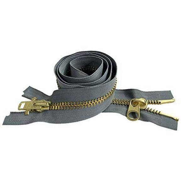 YKK #10 Extra Heavy Duty Brass Medium Grey Parka"2-Way" Dual Separating Jacket Zipper - Color: Medium Grey #578 - Made in The United States (1 Zipper Per Pack) (20" Inches)