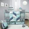 The Peanut Shell Mosaic Crib Bedding Set - Geometric Prints in Teal, Gray, and Blue - 3 Piece Baby Nursery Bedding Collection