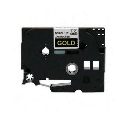 TZe Standard Adhesive Laminated Labeling Tape, 1/2w, Gold on Black