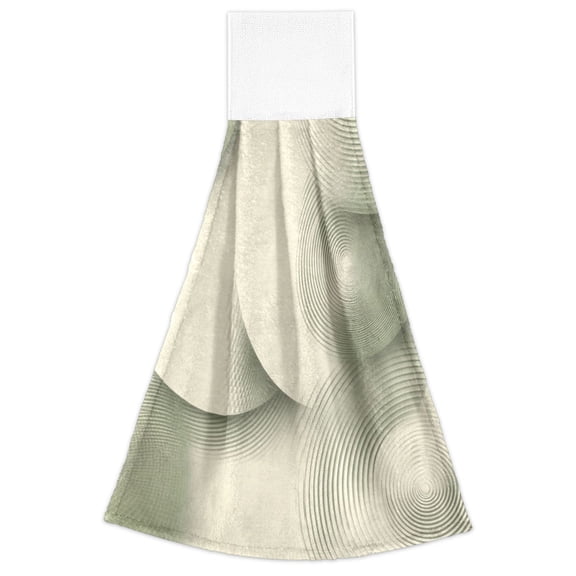 Abstract Green and Cream Waves 2 Pack 14''x18'' Hand Towels Soft Coral Fleece Quick Dry Hook and Loop for Kitchen Bathroom