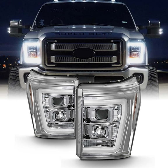 AKKON - For 2011-2016 Ford F250 F350 F450 F550 Superduty LED Tube Chrome Projector Headlights Driver Passenger Pair