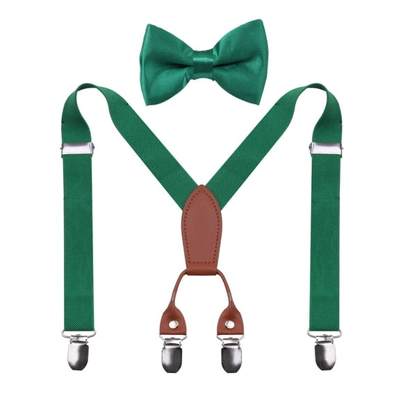 GUCHOL Suspenders Bow tie for Boys and Girls Adjustable Unisex Elastic With Strong Metal Clips(Green2, 26 INCH(1-5Year)