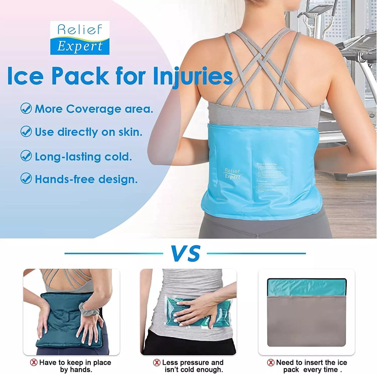 Relief Expert Gel Ice Pack Reusable Cold Wrap for Shoulder Waist Knee Relief with Strap
