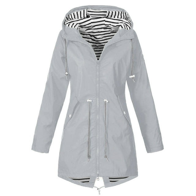 Xingqing Women Lady Hooded Thick Jacket Long Sleeve Drawstring Design Windbreaker Coat
