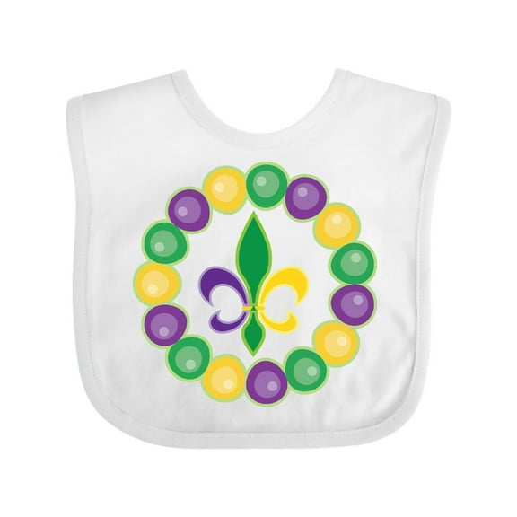 Inktastic Mardi Gras Beads and Fleur De Lis Boys or Girls Baby Bib