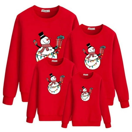 

Malisata Christmas Snowman Cartoon Print Sweatshirt Parent-child Wear Casual Dad Mom Daughter Son Colthes Family Matching Outfits