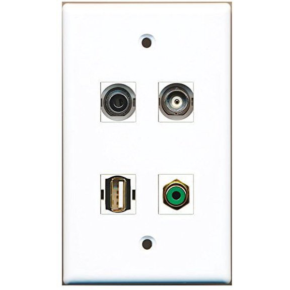 RiteAV - 1 Port RCA Green 1 Port USB A-A 1 Port 3.5mm 1 Port BNC Wall Plate