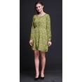thumbnail image 3 of Bimba Tunique pour Femme à Fleurs de Lys Vert et Lotus, Haut à Manches Longues Boutonné, Imprimé, Robe Courte Décontractée - X-Grand, 3 of 7