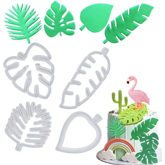 Visland Tropical Leaf Cookie Cutter - Hawaiian Palm Leaves Fondant Cutters Set for Gum Paste, Sugarcraft Candy, Luau Cake Decorating