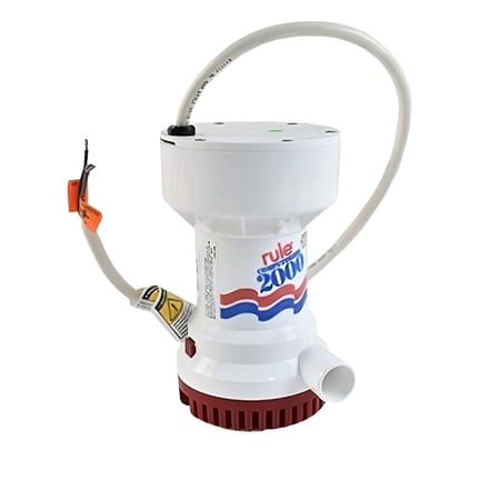 Marine Automatic Bilge Pump 2000 GPH Compatible with Rule Model 53S 12V DC Electronic Sensing Submersible 1-1/8 Inch Discharge 8.4A Draw 15A Fuse No Float Switch Stainless Shaft NMMA
