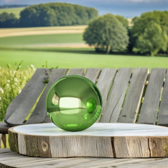 ETHZZLE Decorative Gazing Globe Ball Stainless Steel Green Reflective Sphere for Garden 1Pack