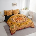 thumbnail image 3 of Manfei Boho Sun Sunflower 7 Pieces Bedding Comforter Set,Bohemain Exotic Style Full Bedding Set,Orange Paisley Flowers Fitted Sheet Flat Sheet For Men Women,Breathable Home Decor Reversible, 3 of 8