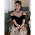 thumbnail image 4 of Blusas para mujer, estilo coreano, elegantes, ajustadas, lisas, con hombros descubiertos, estilo urbano, sexys, estilo gyaru, a la moda, 4 of 6