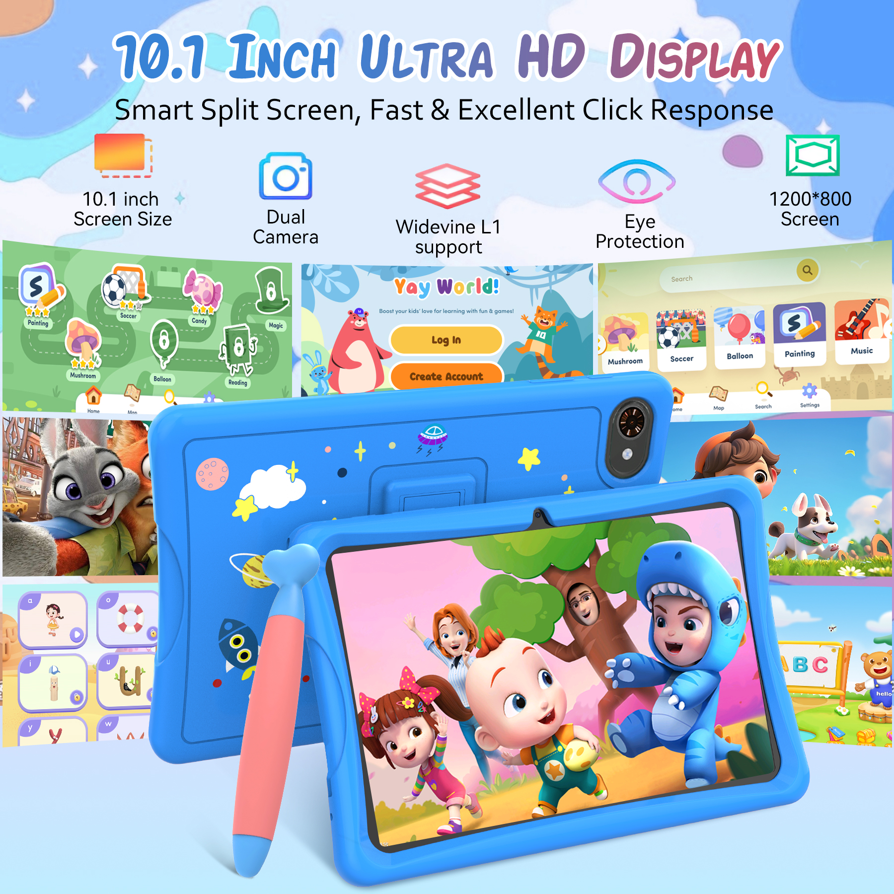 Blackview 10.1" Kids Tablet, Android 15 with Case, 64GB photo 2