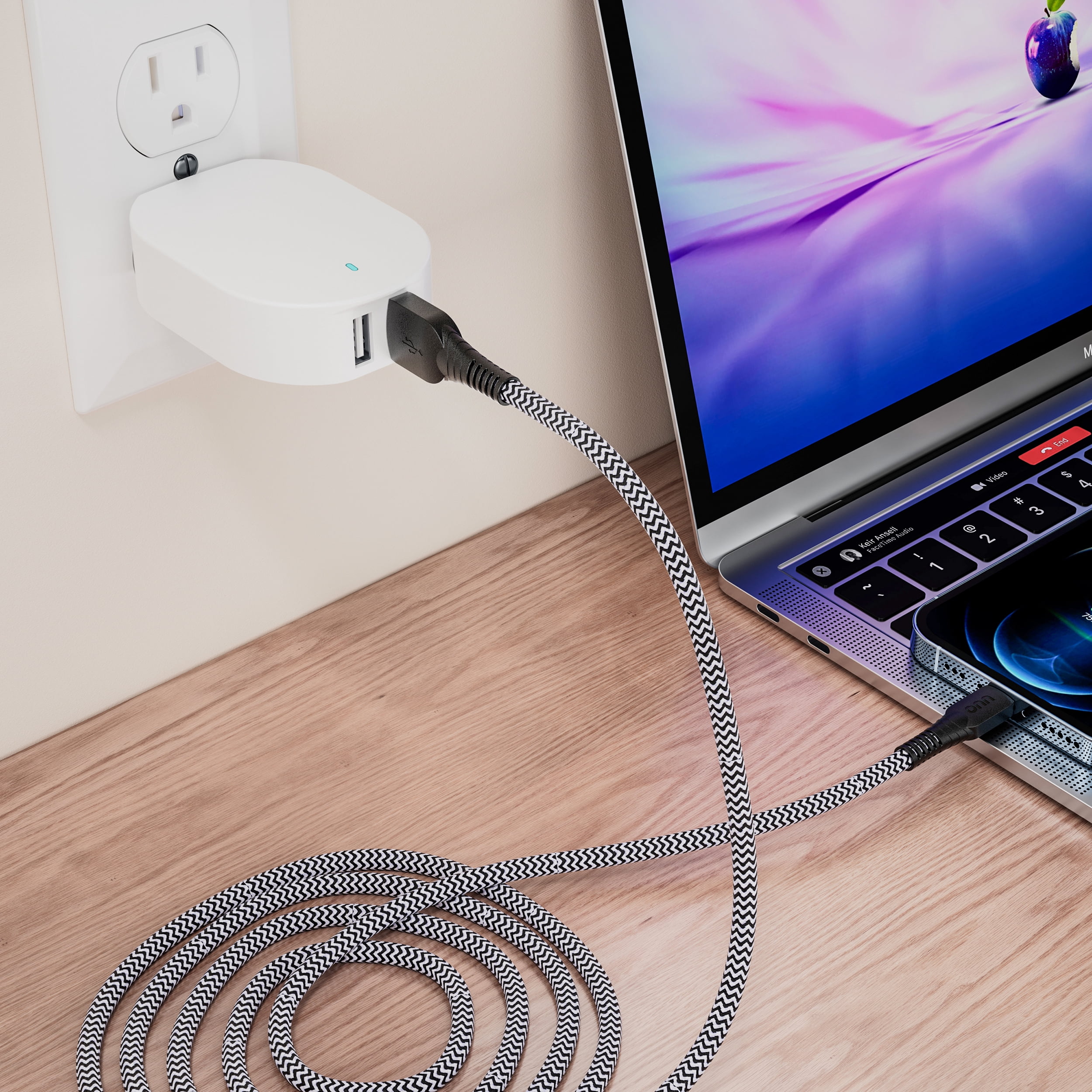 onn 10ft Lightning to USB-A Braided Charging Cable, MFI certified, Black - Compatible with iPhone 14/13/12/11/X/XR/XS/8/7/6/5, iPad, Airpods and more