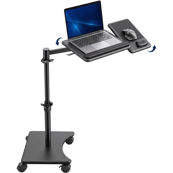 VIVO Black Laptop Cart with Extension Arm and Mouse Pad