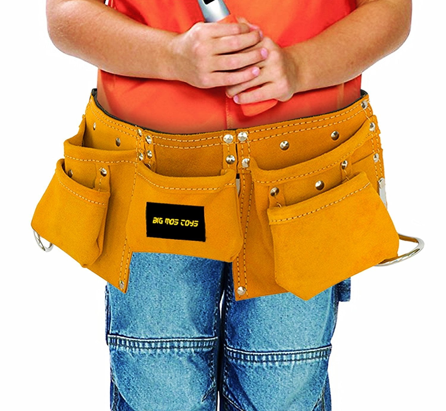 Kids Brown Faux Suede Pretend Play Belt for Tools with Adjustable Strap Big Mos Toys Tool Belt