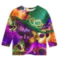 thumbnail image 4 of Spazoro Kids Child Girls Casual T-Shirts Tee, Crew Neck 3/4 Sleeve Fashion Mardi Gras Print Summer Loose Tops Trousers for Girls Multicolor Size 9-10 T, 4 of 5