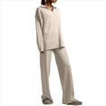 thumbnail image 1 of Conjuntos de Dos Piezas para Mujer, Sudadera de Larga con Cuello en V y Pantalones Anchos, Conjuntos de Chándal para Estar en Casa Crema L, 1 of 10