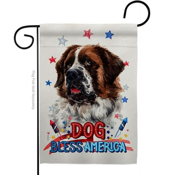 Breeze Decor  Patriotic St Bernard Dog Animals 13 x 18.5 in. Double-Sided Decorative Vertical Garden Flags for House Decoration Banner Yard Gift