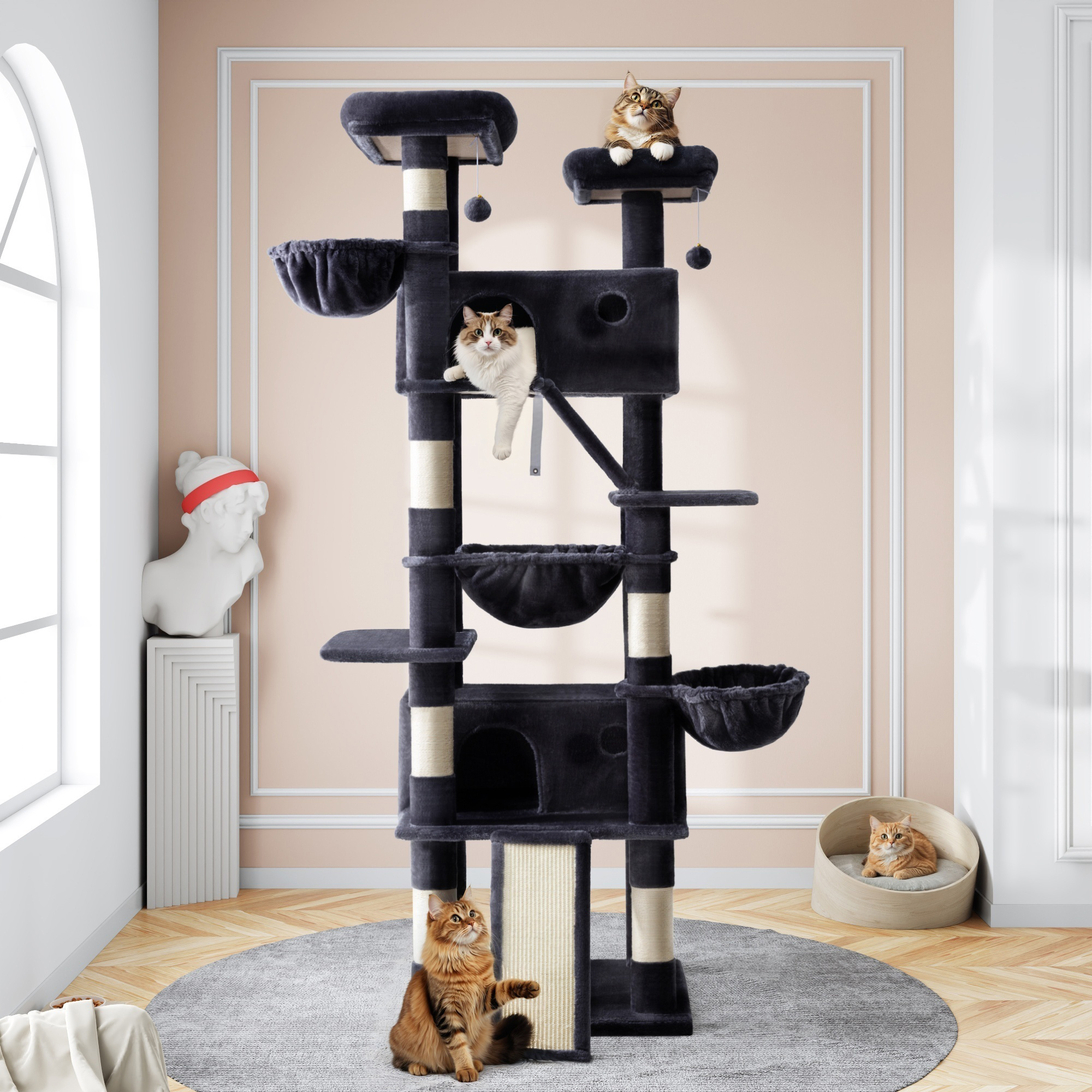 Amolife 81" Large Cat Tree Tower with Hammock and Ramps, Blue photo 8