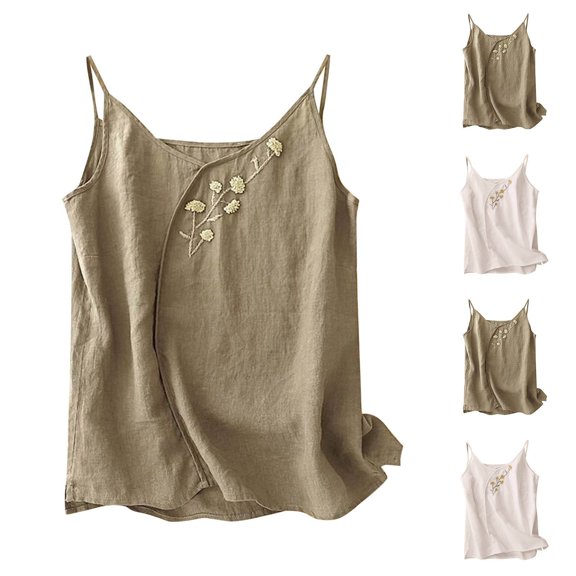 Neewe Linen Embroidered Womens Tank Tops Loose Casual Summer Tops Basic Sleeveless Shirts Trendy 2026