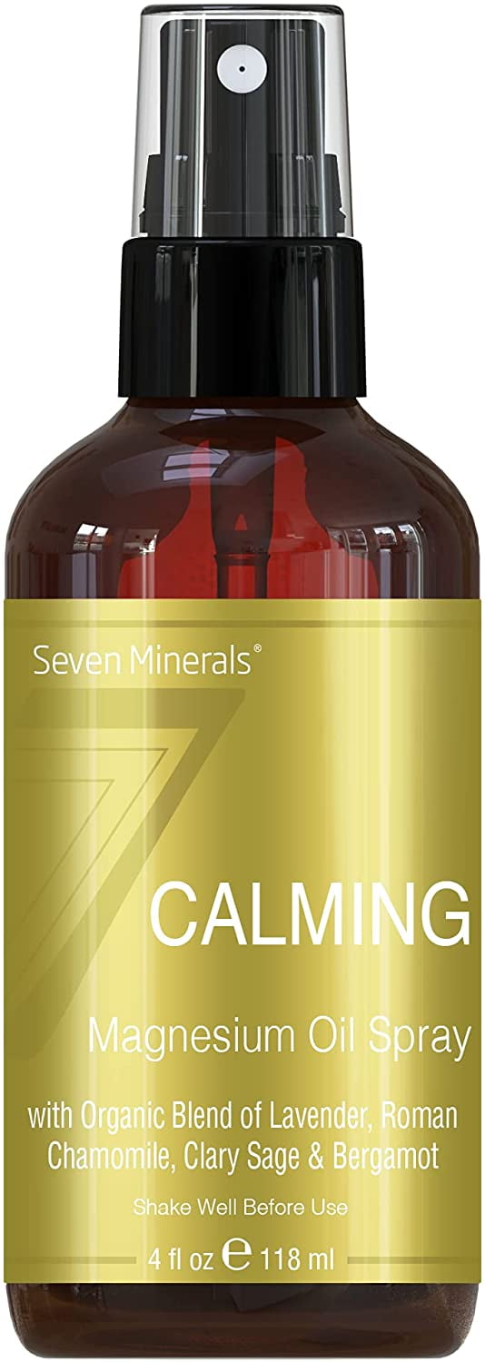 Seven Minerals Calming Magnesium Spray | 100 Percent Natural Essential Oils Blend - Made in USA (Organic Lavender, Roman Chamomile, Clary Sage, and Bergamot) || eBook Included (New)