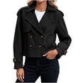 thumbnail image 3 of Tqcoqu Women's Cropped Double Breasted Trench Coat,Lapel Long Sleeve Casual Short Jacket With Pockets, 3 of 7