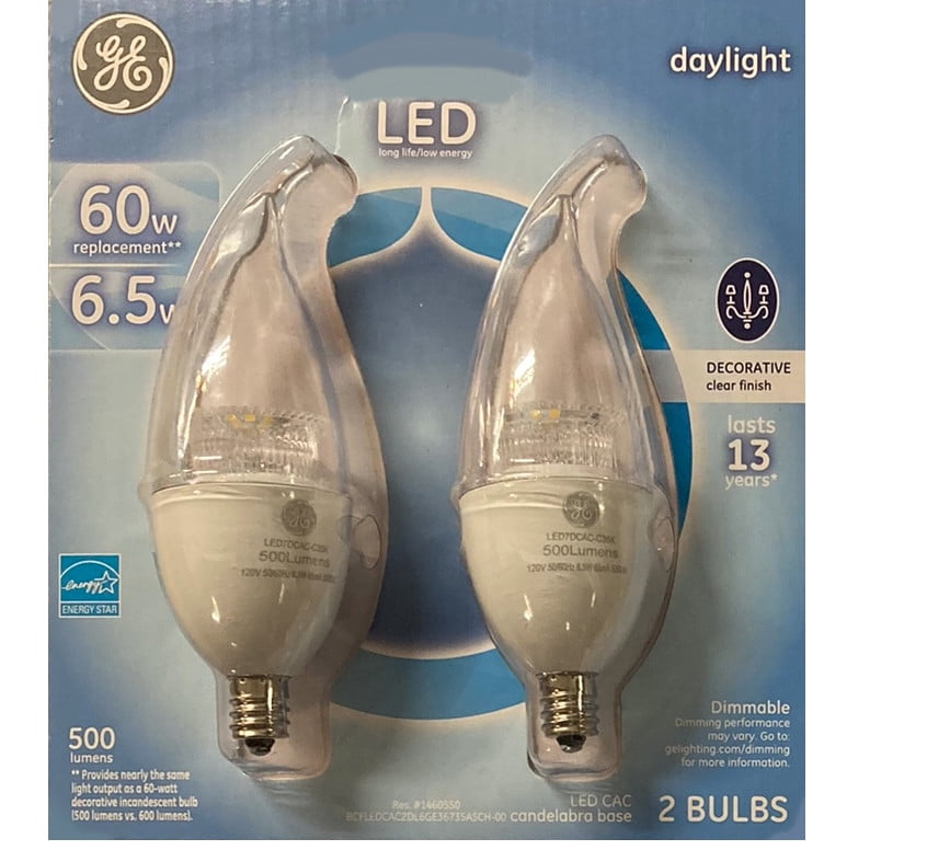 (2 bulbs) GE Lighting daylight LED Chandelier Light Bulbs, Bent Tip, 60 ...