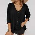 thumbnail image 5 of Solid Button Down Shirt for Women V Neck Long Sleeve Casual Loose Fit Tops Fall Outfits Basic Blouses Top, 5 of 5